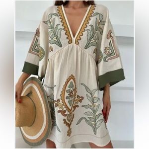 Zara Embroidered Linen Blend Dress